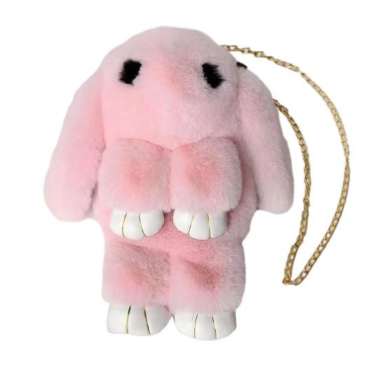 Plush Cartoon Rabbit Shaped Crossbody Bag Soft Faux Fur Rabbit Shoulder Bag Fluffy Cute Bunny Sling Bag for Women Girls