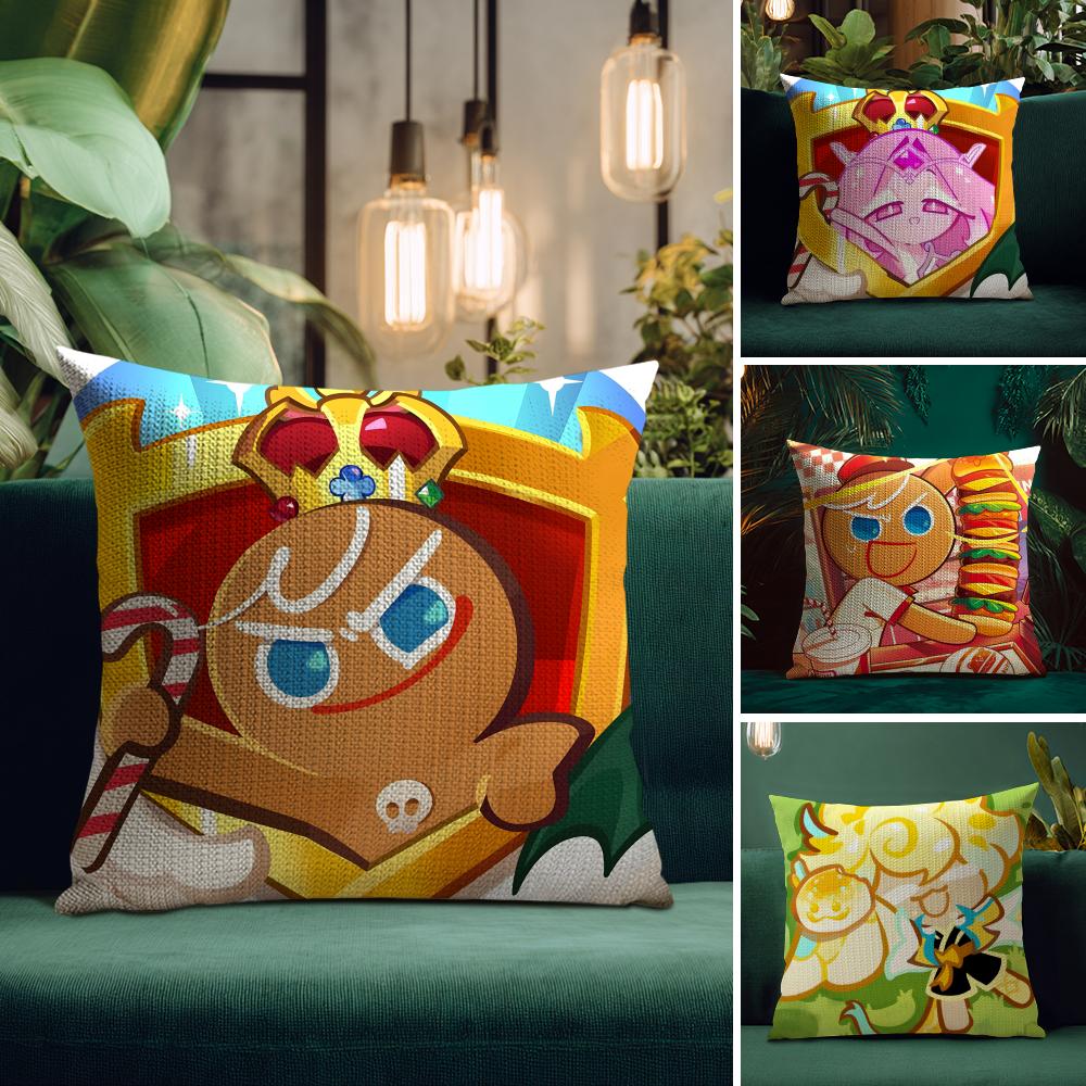 Game C-Cookie Run Kingdom Cushion Cover Natural Linen Pillow Case Double-Sided Print Decorative Sofa Pillowcase Home Decor Gift