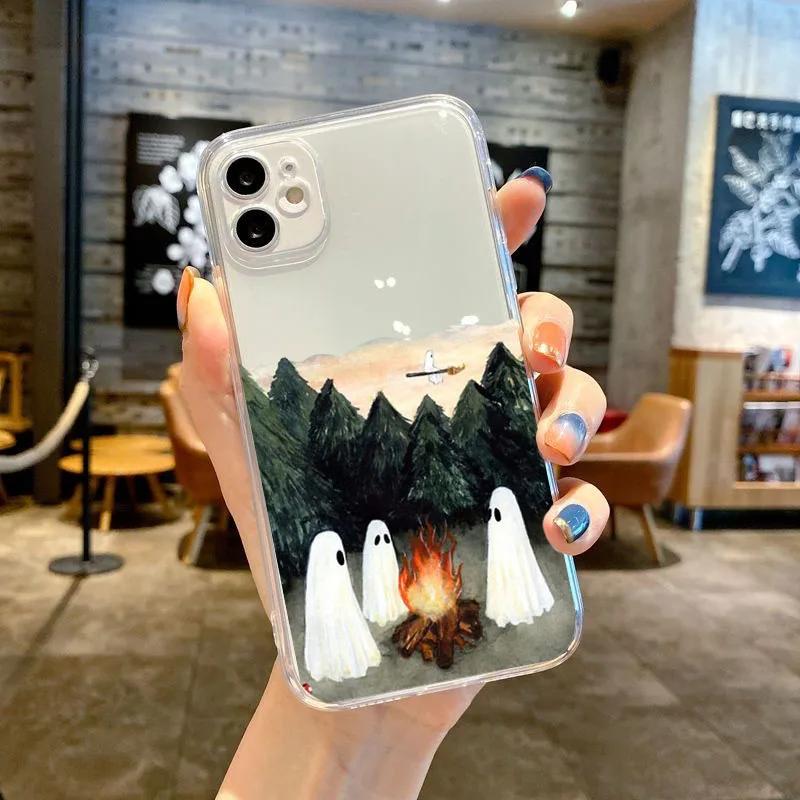 Soft TPU Clear Shockproof Phone Case for IPhone 11 12 13 14 Mini Pro Max XR X XS 8 7 6 6S Plus SE 2020 Cute Ghost Cover Bag