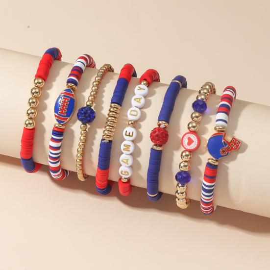 Game Day Bracelets Stackable Sports Football Charm Bracelets Elasticated Football Themed Bracelets Set for Women Men Football Fans Boho Summer