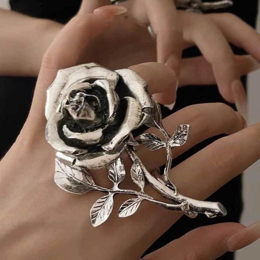 Vintage Rose Ring 3D Oversized Ring Elegant Double-Finger Ring  for Women