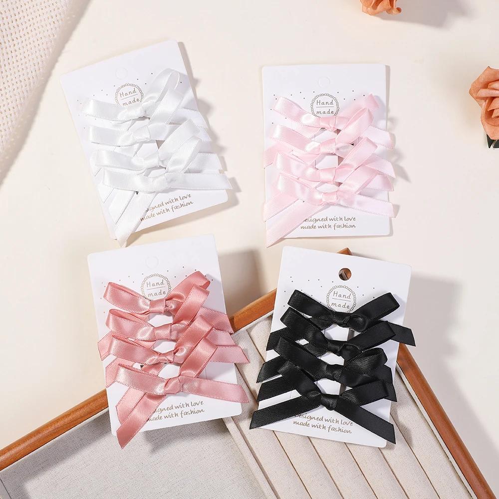 4Pcs/set Kids Sweet Solid Color Mini Bowknot Hair Clip for Baby Girls Ballet Style Ribbon Braided Hair Accessories