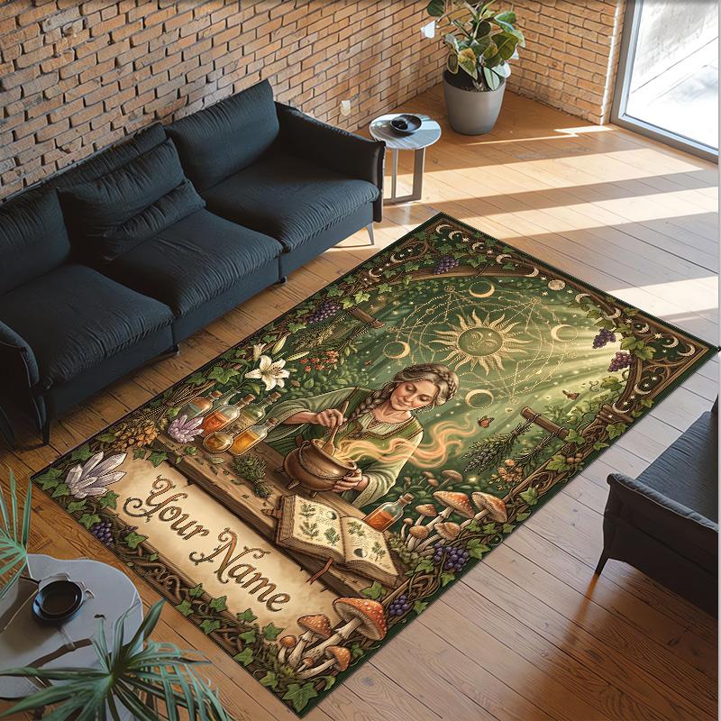 Forest Nature Theme Crystal Velvet Rug Personalized Custom Name Text Soft Floor Mat Home Decor