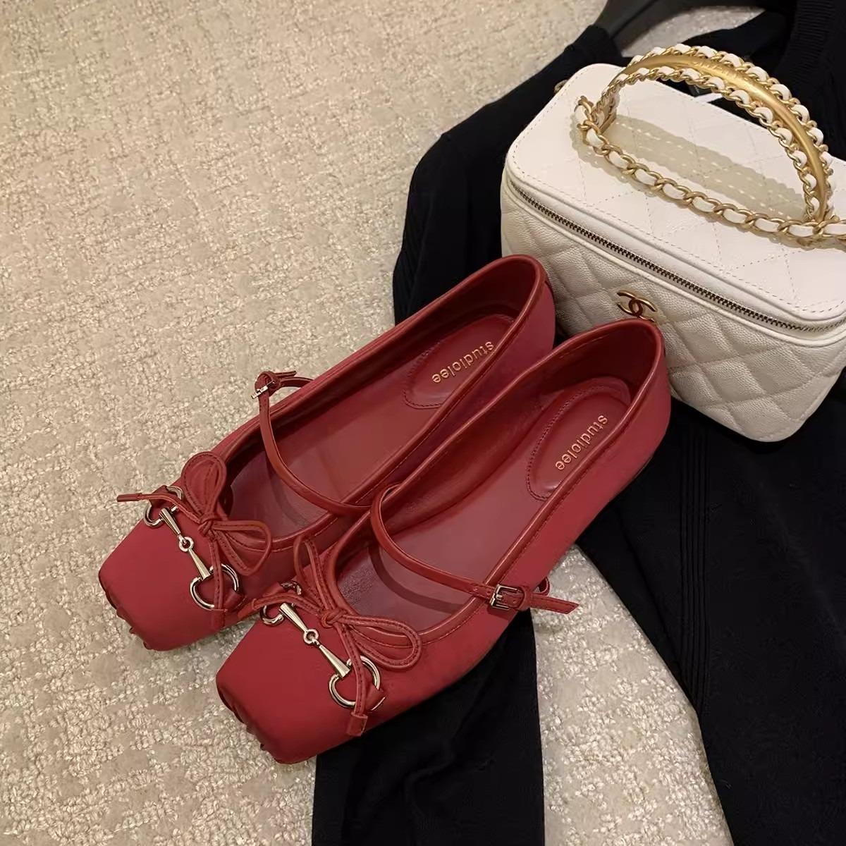 

Версия из овчины~ Туфли Мэри Джейн универсальные с французским бантом «свиной пятачок» на плоской подошве из натуральной кожи, женские 35