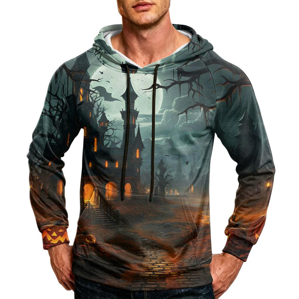 Men's Casual Loose Fit Hoodie with Kangaroo Pocket and Drawstring Printed Sweatshirt