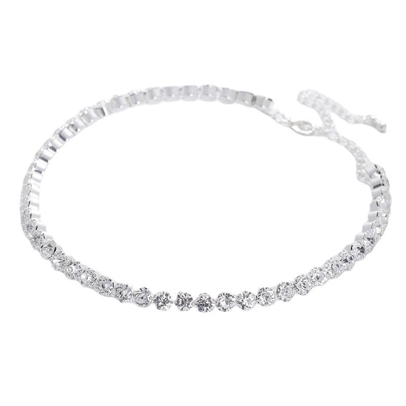 Full Diamond Bridal Jewelry, Elegant Shiny Rhinestone Single Row Collar Necklace Female 54