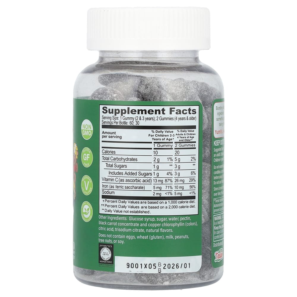 YumVs Iron Gummies with Vitamin C, Grape Flavor, 60 Count