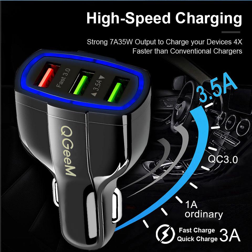 QGeeM QC 3,0 3 USB Auto Ladegerät Quick Charge 3,0 3-Ports Schnelle Ladegerät für Auto Telefon Lade Adapter für iPhone Xiaomi Mi 9 Redm