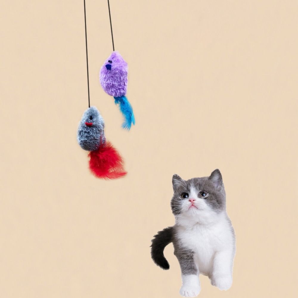 /Feather Hanging Mouse Cat with Sticky Hook Sounding Hanging Soundmaking Mouse Bouncing Mouse Cat Interactive Mouse