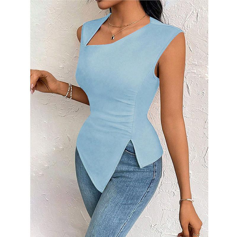 

Elegant T-shirt Spring and Summer Slim Tank Short Solid Color Top S білий