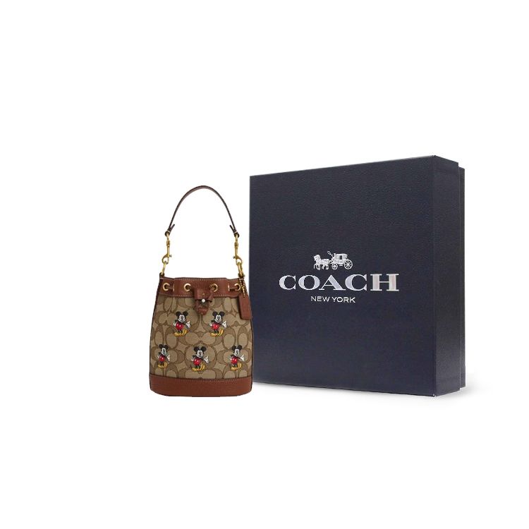 Coach X Disney Dempsey 16 Tanzender Mickey Aufdruck Kordelzugverschluss Beschichtetes Canvas und genarbtes Leder Beuteltasche Damen Taschen Khaki CN499-B4R3U