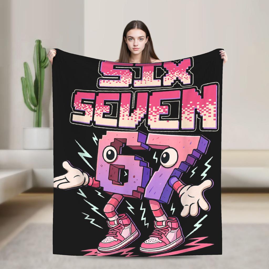 67 Zes Zeven 6 7 Grappige Italiaanse Brainrot Radio Muziek Deken Zacht Mode Pluche Worpdeken Voor Meisjes Slaapkamer Flanel Sprei