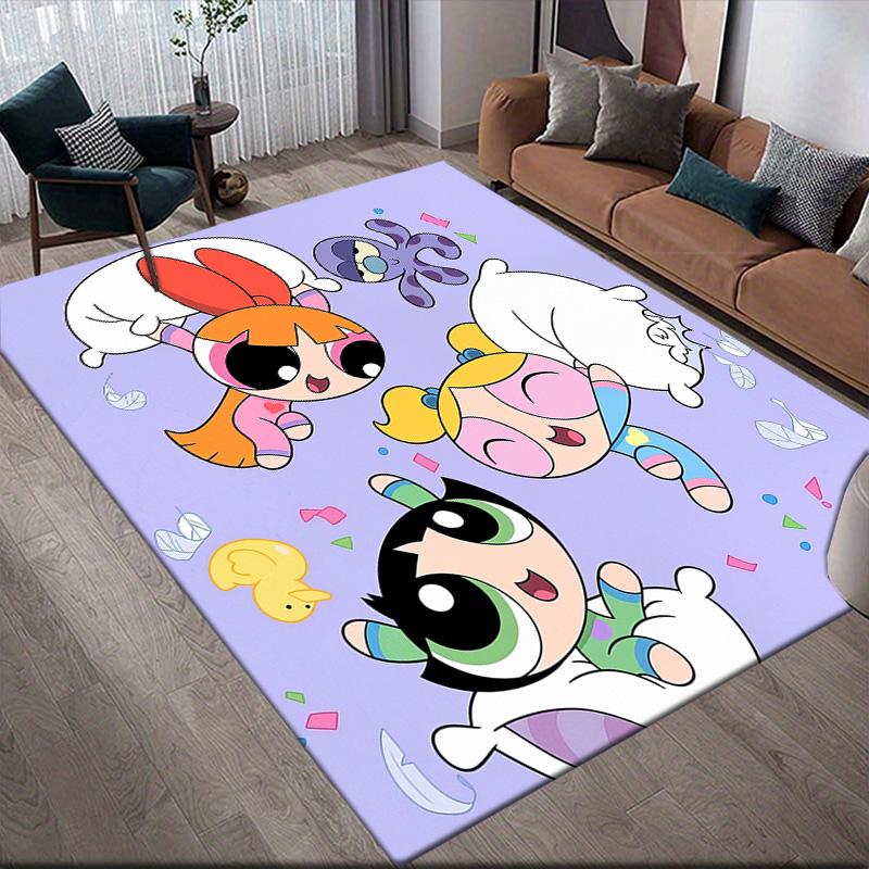 The Powerpuff Girls with purple background anti-slip rug, rectangular carpet for bedroom, living room and game area