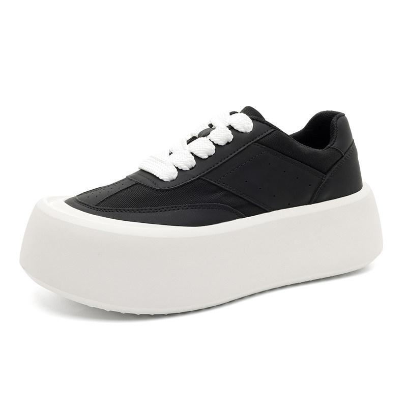 Black And White Board Shoes Versatile Muffin Shoes Big Head Biscuit Shoes Thick Sole Super Fire Simple Men Breathable White Shoes Increase Height