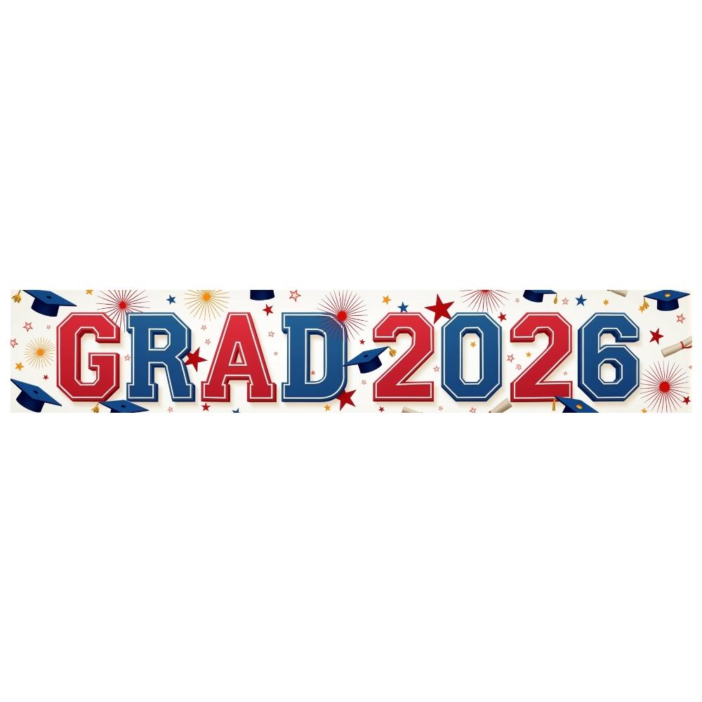 Grad Ceremony Backdrop Red Blue Theme Graduation Event Banner Academic Display Decorative Graduation Display For College Grad