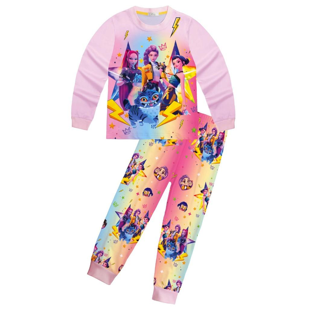 

Детские Девочки K-POP Руми Мира Зои Принт Футболка с Длинным Рукавом Топ Брюки Брюки Пижама Комплекты для Сна 120cm