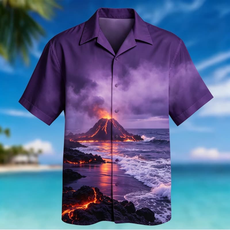 Vibrant Tropical Coastal Print Short Sleeve Shirt Casual For Men ,suitable For Daily Wear With Scenic And Relaxed Charm
