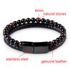Natural Stone Bracelets Genuine Leather Braided Bracelet Black Stainless Steel Magnetic Clasp Tiger Eye Bead Bangles Men Jewelry