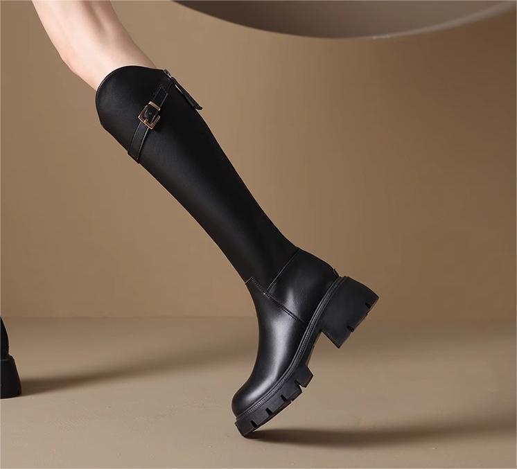Knight boots V-mouth long boots thick sole thick heel high tube fat MM widened leg circumference