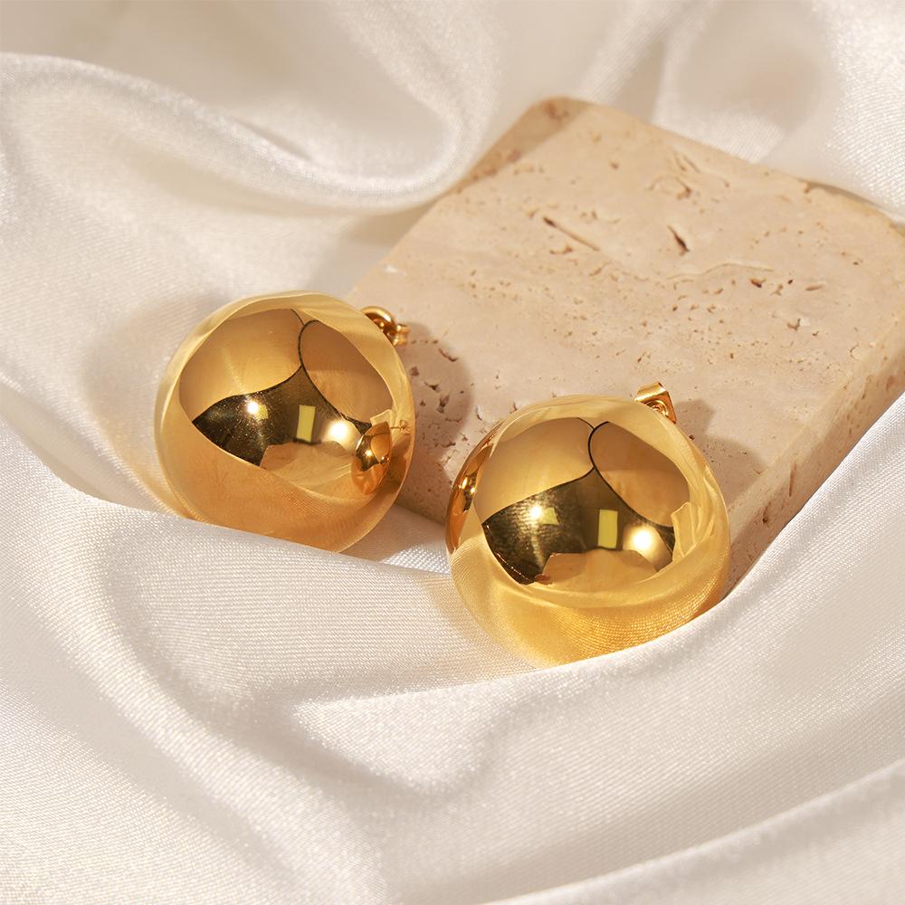 Metal Smooth Big Oval Stud Earrings for Women Exaggerated Hollow Ball Geometric Ear Buckle Earring Jewelry Gift