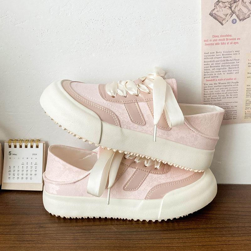 

Туфли Fairy Pink Platform White Shoes Women s New Ribbon Minority All-Match Ins Fashionable Dress Board Shoes 35 розовый