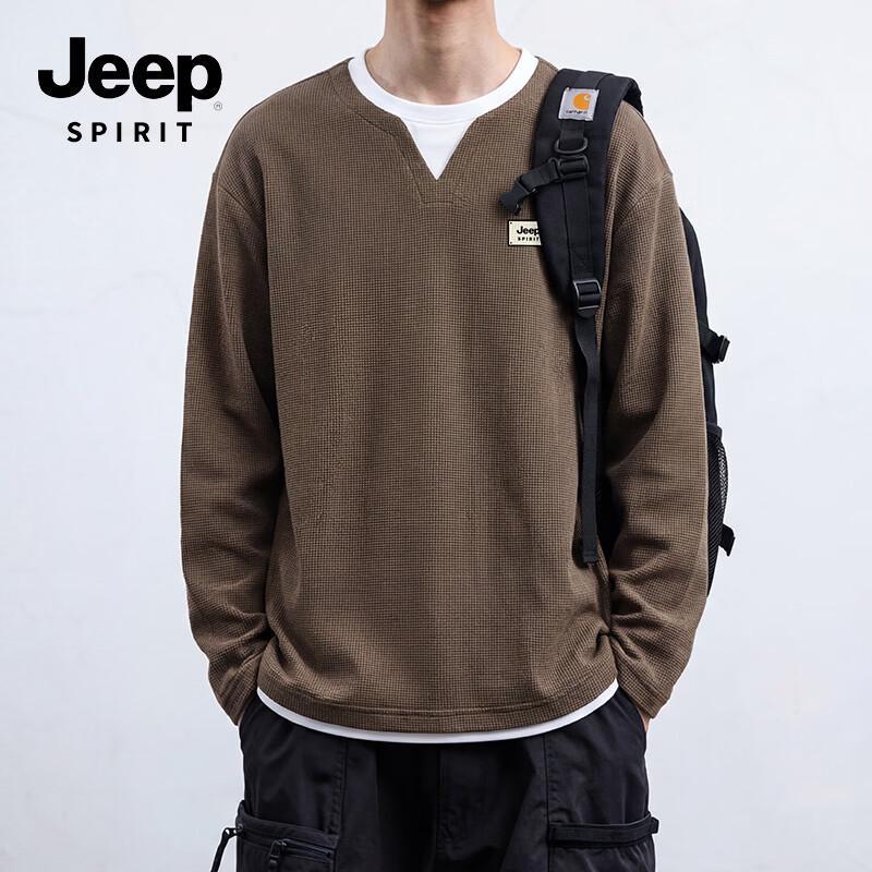 

JEEP SPIRIT Men s Waffle Knit Faux Two-Piece Long Sleeve T-Shirt 3XL
