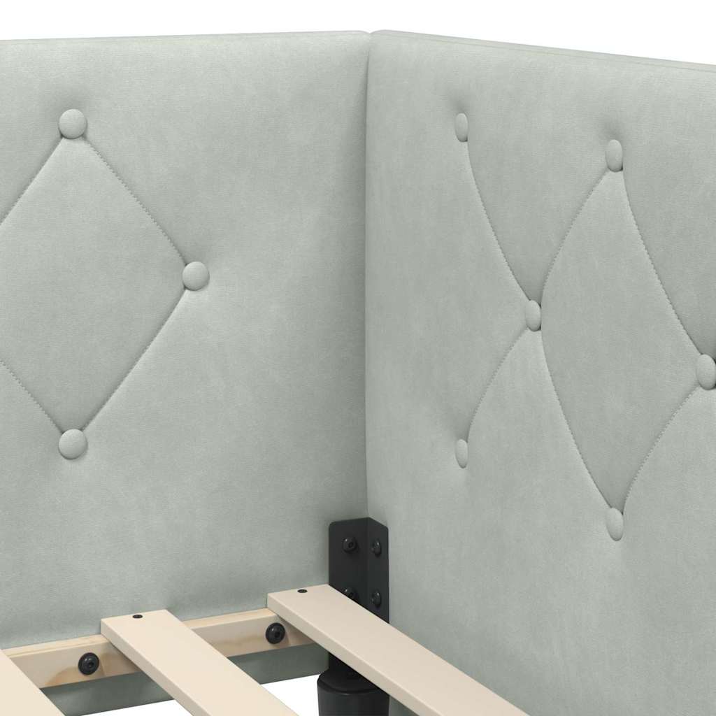 Corner Bed Frame Light Grey 90 X 190 Cm Velvet