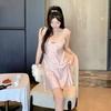 Ice silk pajamas women's summer new sweet pure wind pajamas French sexy suspenders with chest pads thin loungewear