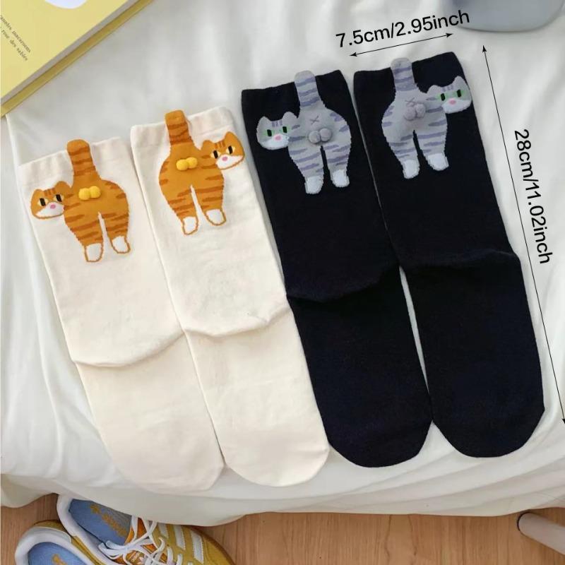 1-10pairs Women Cat Egg Socks Mid Tube Warm Cute Funny 3D Cat Design Winter Cozy Socks for Halloween Christmas Gift Wear