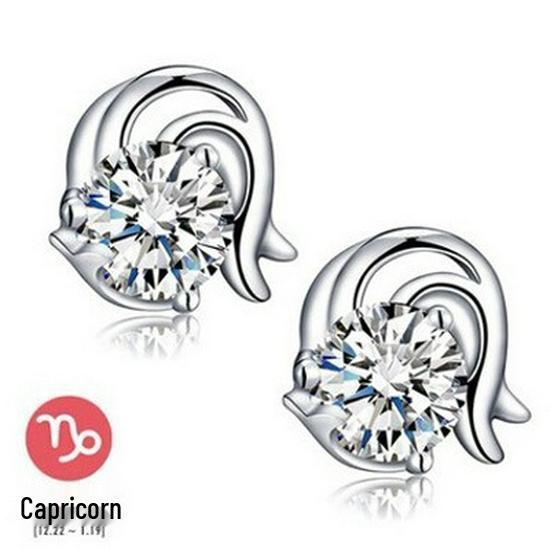 Wei Hua Retro Zodiac Silver-Plated Zircon Stud Earrings for Women
