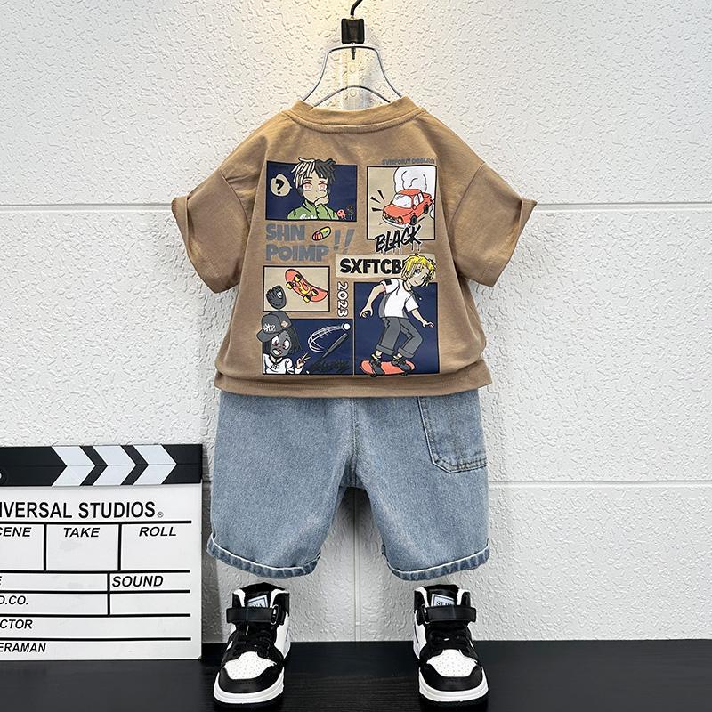 Boys' Summer Clothes Short Sleeved Set Babies' Summer Clothes Children's Cool and Handsome Two-piece Set Trendy