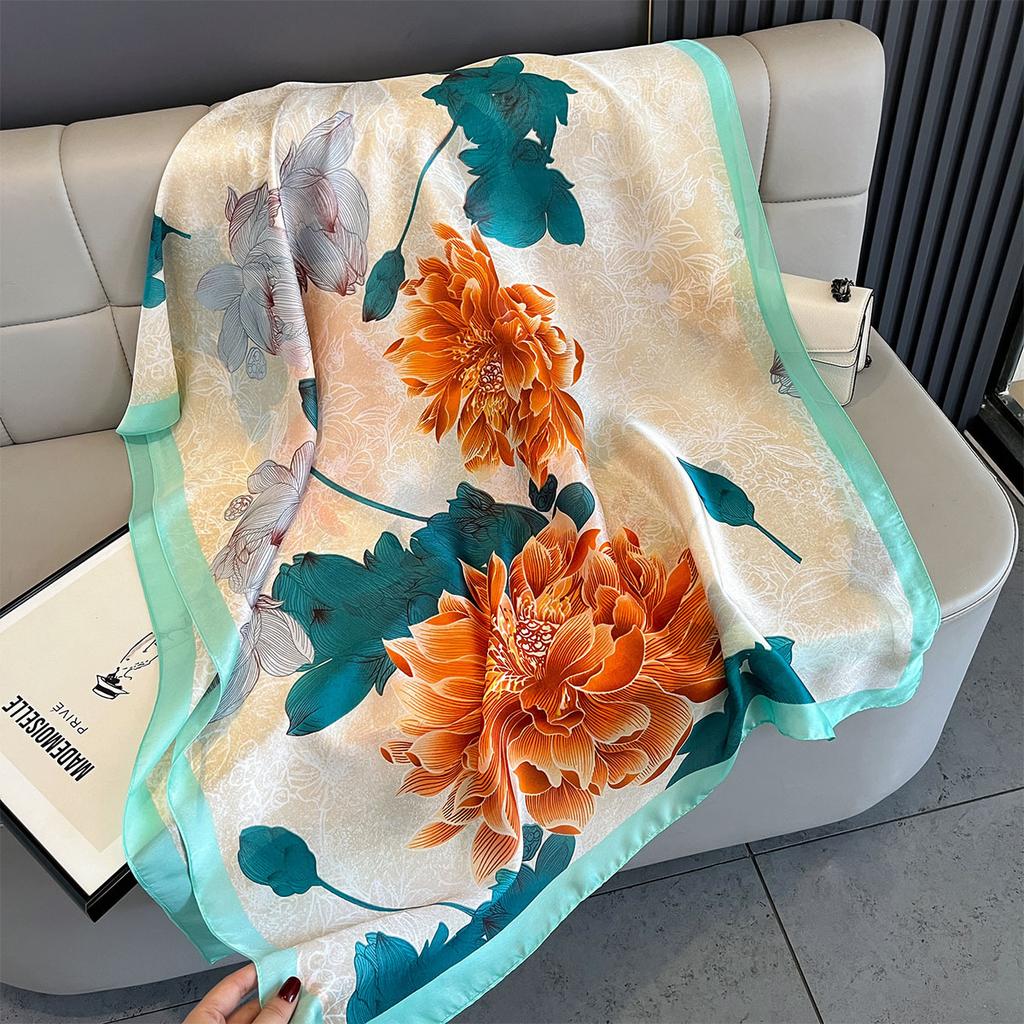 New Women Scarves Spring Summer Autumn Luxury Print Thin Light Satin Scarf Fashion Wrap Shawls 55 Colors Elegant Bandana Poncho