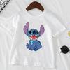 Cute Disney Stitch Print Kids T-shirts Summer White Short Sleeve Boys Girls Tee Shirt Child Cartoon Harajuku Tops Clothes