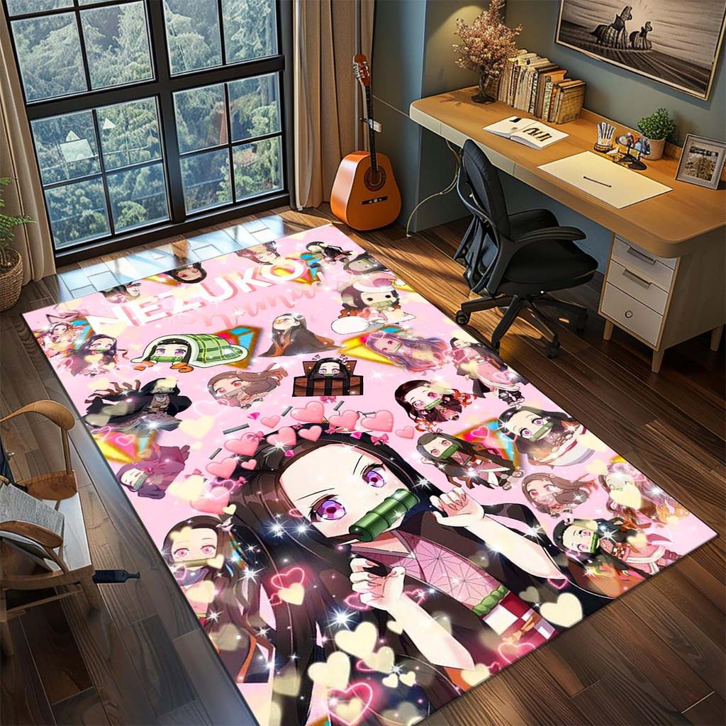 Tapis Anime Demon Slayer Tapis Grande Surface Tapis de Sol Antidérapant Lavable Chambre de Gamer Chambre à Coucher Décoration de Maison -QJY