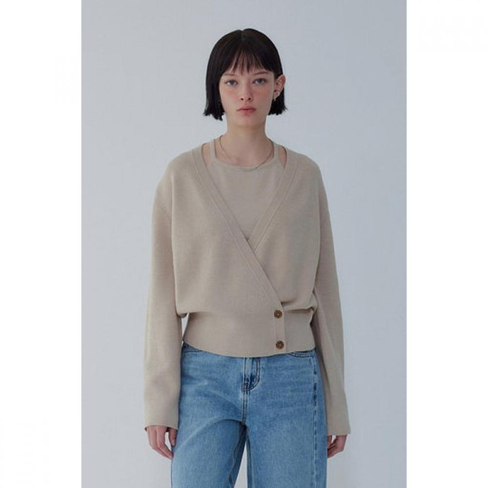 Vov Layered Wool Blend Knit Pullover Cardigan 7156150002 light beige/OS (one size)