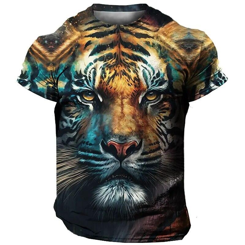 Oversized Men's T-Shirt 3D Tiger Print Tees Tops Summer Casual Mens Animal Pattern T Shirt Streetwear Quick Dry Fashion Clothes