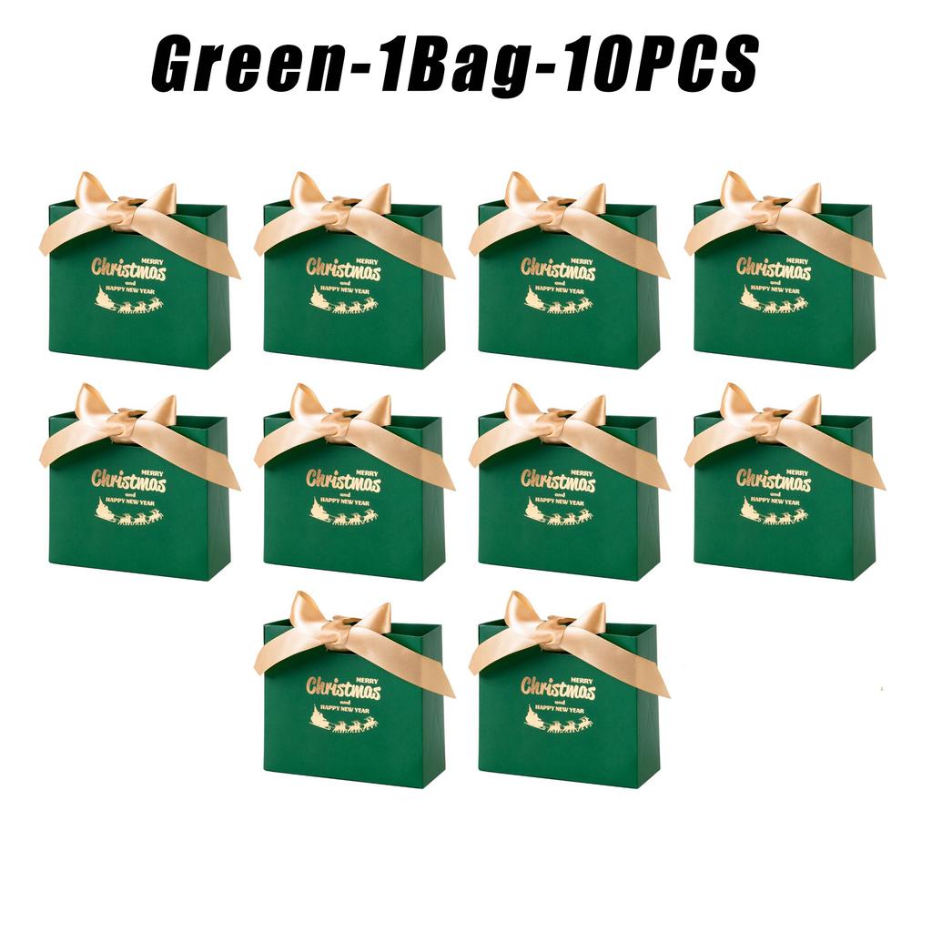 Christmas Gold Stamped Ribbon Bow Gift Box Sugar Paper Bag Present Packaging for Holiday Party Decoration