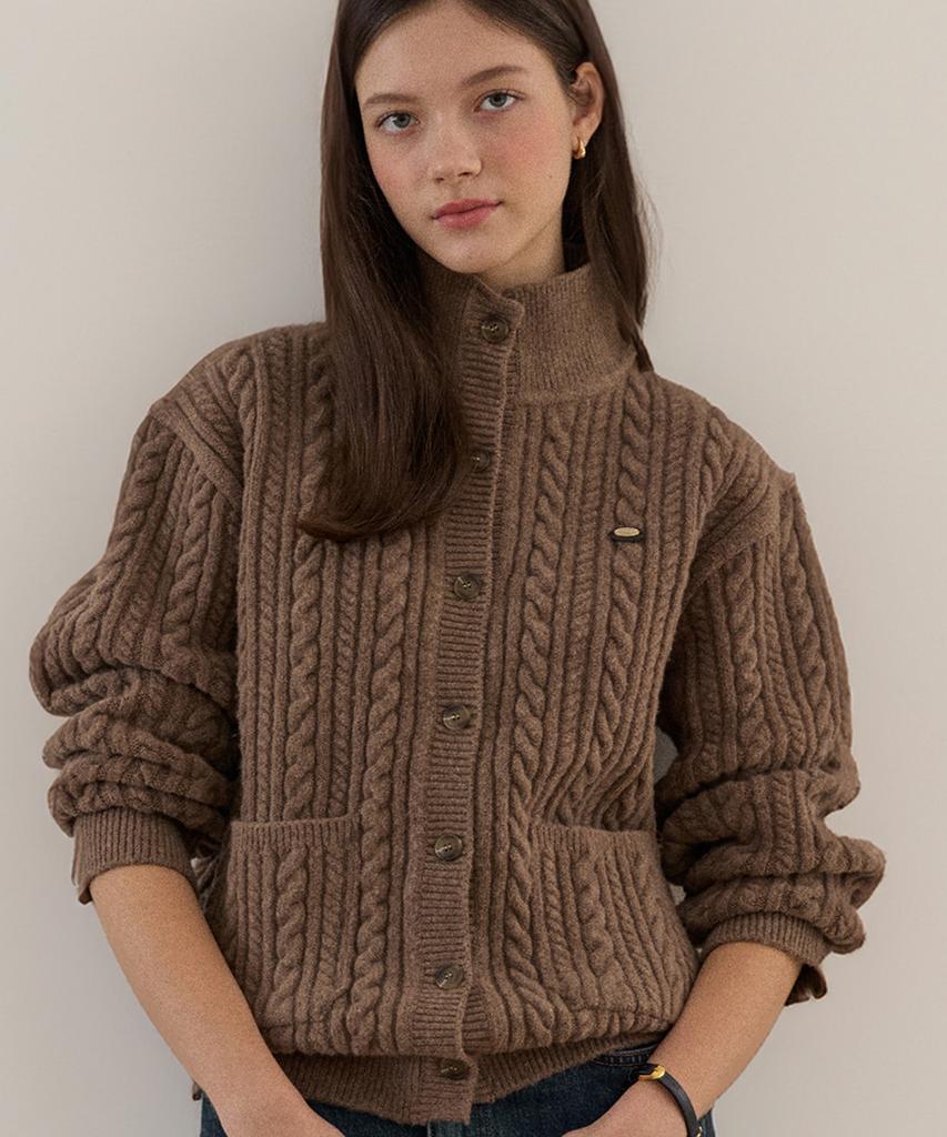 OURHOPE Caroline Wool High-Neck Button Cardigan - Brown