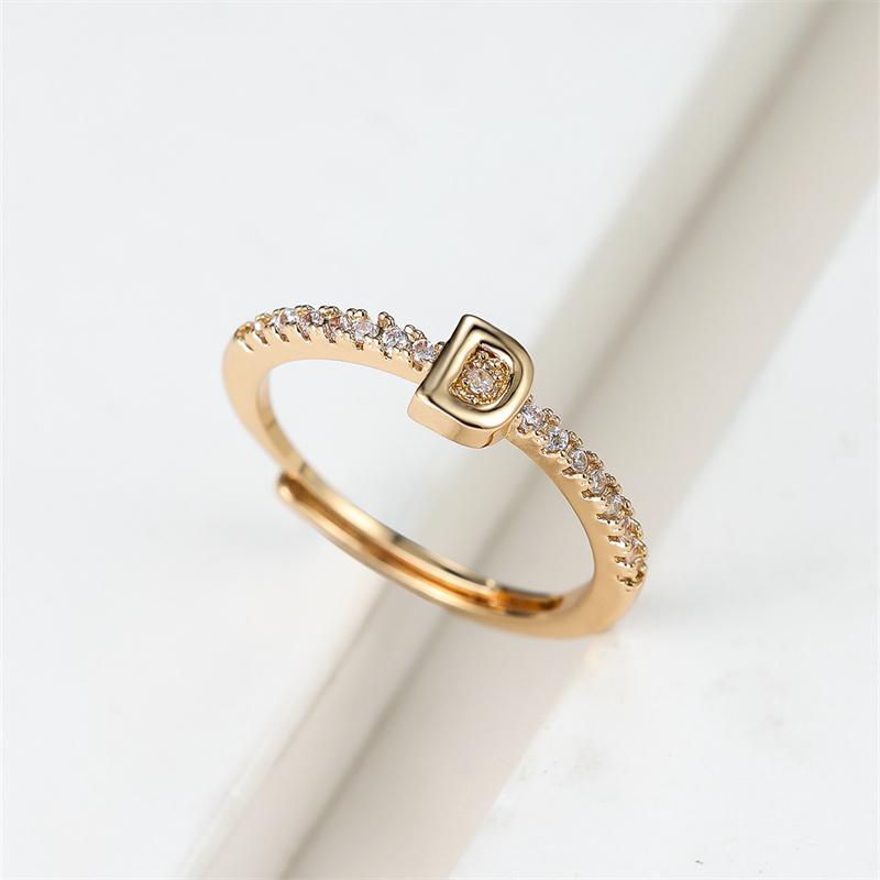 1 ks Zlatá barva 26 anglických písmen CZ Zirkonové otevírací prsteny Nastavitelné prsteny Šperky