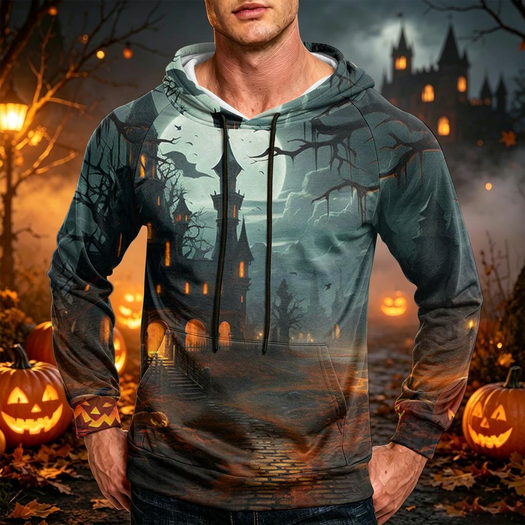 Men's Casual Loose Fit Hoodie with Kangaroo Pocket and Drawstring Printed Sweatshirt