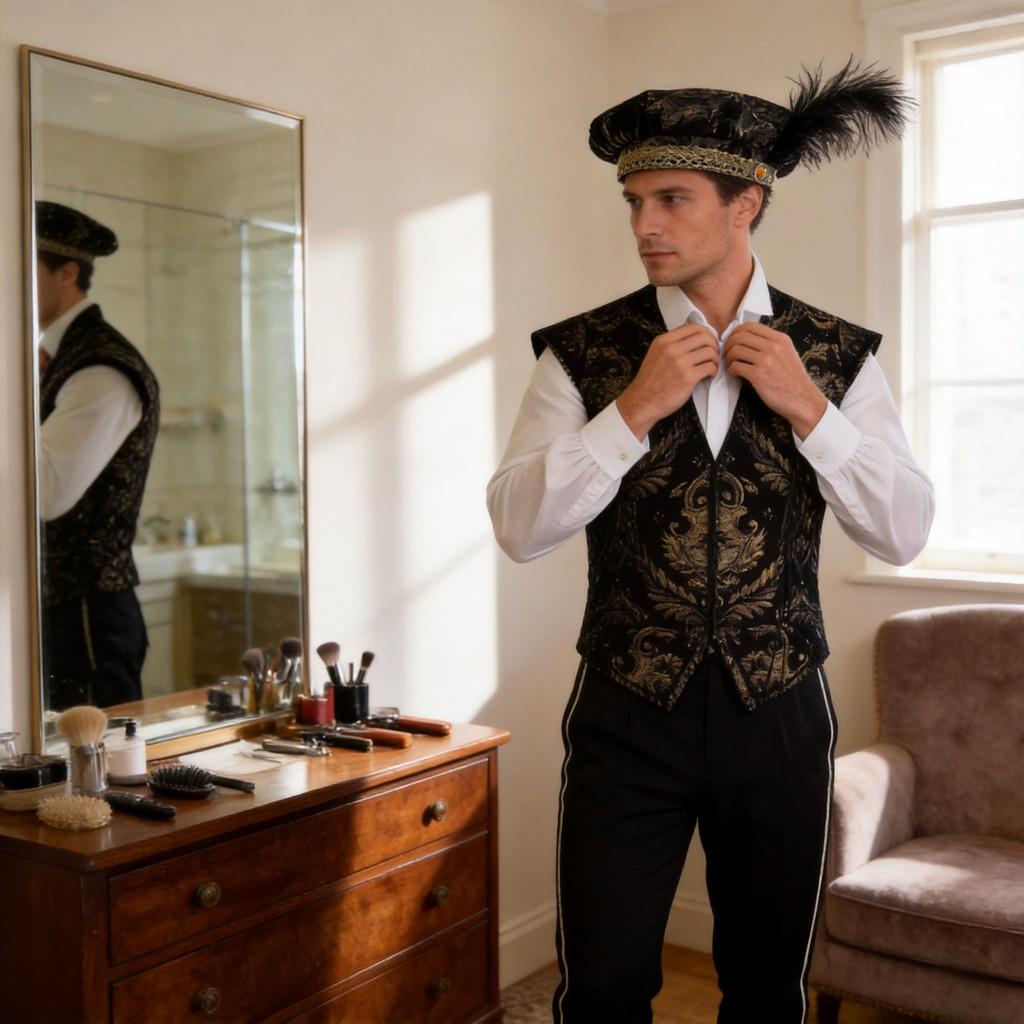 Tudor-Dynastie Kostümset für Herren mit Langarmjacke und Hose für Vintage-Verkleidungen