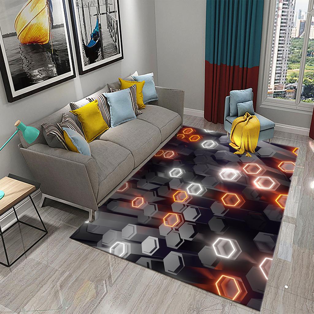 Alfombra negra de panal 3D, alfombra geométrica abstracta para hombres adolescentes, alfombras de arte geométrico espacial, decoración de suelo para dormitorio y sala de estar