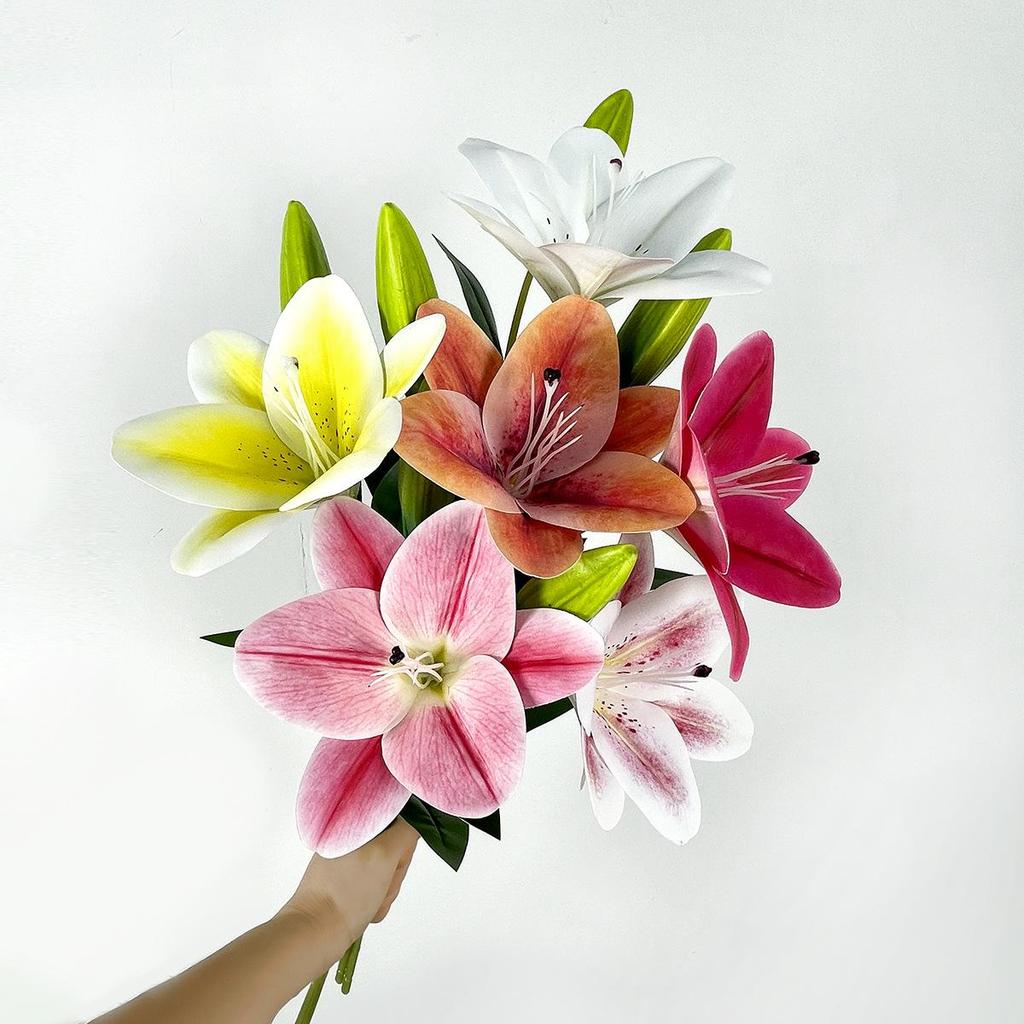 Water Washable Long Stem Lily Faux Flower Arrangement for Tabletop and Wedding Decoration