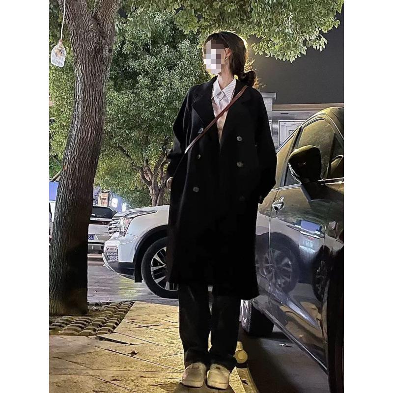 

Women s Mid-Length Black Wool Coat, Hepburn Style L (Recommended 118-135 lbs)
