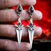 Vintage Medieval Gothic Sword Drop Earrings for Women New Water Drop Red Stone Dangle Earring Piercing Ear Halloween Accessories