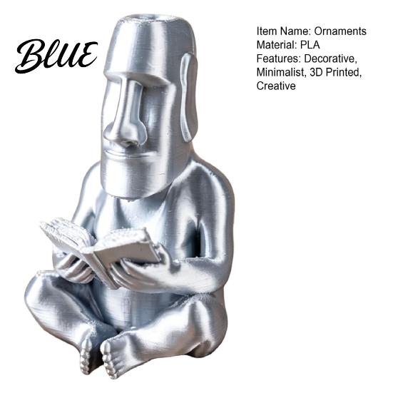 Reading Moai Figurine 3D Printed Ornament Cross-Legged Sitting Statue Desktop Fine Detail Palm Decoration Creative Sculpture Unique Gift