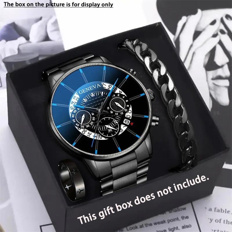 Watch 3-Piece Set, Watch Bracelet Ring, Men S Watch, Steel Belt Watch, Quartz Watch