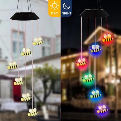 Creative LED Solar Powered Bee Wind Chimes Light Home Garden Bedroom Hanging Lamp Outdoor Yard Garden Landscaping Lighting Decor