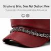 PU Leather Beret Hat Silver Chain Decor Octagonal Beret Cap Vintage Peaked Hat  Autumn Winter