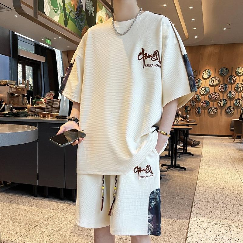 

2025 Men s Chinese Style Retro Embroidery Sports Set - Short Sleeve, Plus Size, Couple s Fashion 7XL